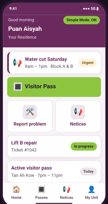 Resident home screen